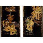 Curved Chinese Lacquer Wall Plaques Set of 4