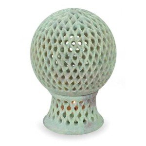 Beige Soapstone Candle Holder with Lattice Design