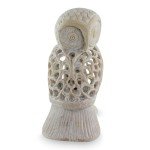 NOVICA Handmade Soapstone Sculpture Artisan Indian Jali Beige Animal Themed Good Fortune Bird [4.9in H x 3.2in W x 2.8in D] 'Mother Owl'