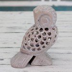 NOVICA Handmade Soapstone Sculpture Artisan Indian Jali Beige Animal Themed Good Fortune Bird [4.9in H x 3.2in W x 2.8in D] 'Mother Owl'