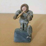 Inuit Soapstone Fisherman & Child Carving