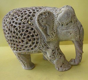 Soapstone Elephant Carving with Baby - 5" Collectible