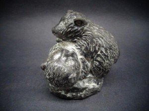 Wolf Sculpture with Bear Cubs Carving