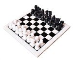 Hand-Carved Soapstone Chess Set with Black and White Pieces