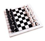 Hand-Carved Soapstone Chess Set with Black and White Pieces