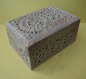 Hand Carved Soapstone Floral Trinket Box