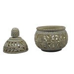 Soapstone Tea Holder Potpourri Box with Floral Design