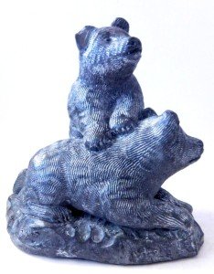 Hand-Carved Soapstone Bear Cubs Playing Sculpture