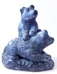 Hand-Carved Soapstone Bear Cubs Playing Sculpture