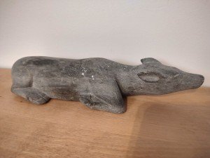 Hand-Carved Soapstone Reclined Caribou Calf Figure