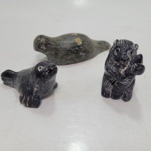 Inuit Style Soapstone Animal Carvings - Set of 3