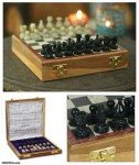 Handmade Soapstone Chess Set with Wooden Base