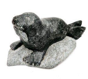 Hand Carved Soapstone Walrus Sculpture by Lucassie Qumaluk