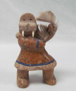 Yupik Inuit Soapstone Walrus Dancer Sculpture