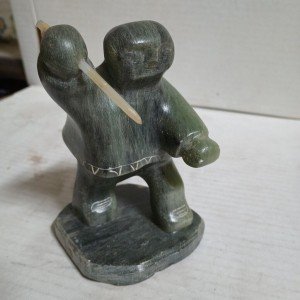 Inuit Ice Fisherman Soapstone Carving by Dimu