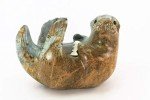 Wendy Hook Soapstone Otter with Fish Sculpture