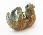 Wendy Hook Soapstone Otter with Fish Sculpture