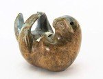 Wendy Hook Soapstone Otter with Fish Sculpture