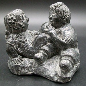 Handmade Soapstone Figurine of 2 Children