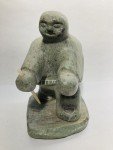 Signed Inuit Soapstone Seal Hunter Carving 5”