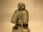 Signed Inuit Soapstone Seal Hunter Carving 5”