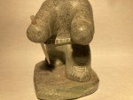 Signed Inuit Soapstone Seal Hunter Carving 5”