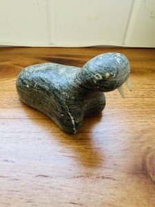 Signed Soapstone Walrus Seal Sculpture by DIMU