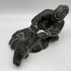 Inuit Soapstone Carving: Seal Hunter Figure