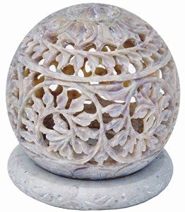 Hand-Carved Soapstone Tealight Holder - Sphere Design