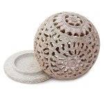Hand-Carved Soapstone Tealight Holder - Sphere Design