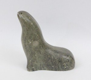 Inuit Soapstone Seal Figurine 4" - Signed DIMU