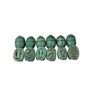 Hand Carved Blue/Green Scarab Beads - Set of 12