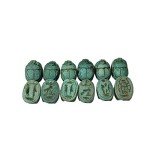 Hand Carved Blue/Green Scarab Beads - Set of 12