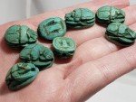 Hand Carved Blue/Green Scarab Beads - Set of 12