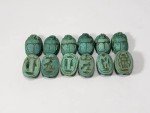 Hand Carved Blue/Green Scarab Beads - Set of 12