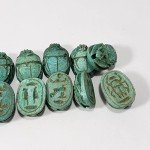 Hand Carved Blue/Green Scarab Beads - Set of 12