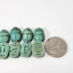 Hand Carved Blue/Green Scarab Beads - Set of 12