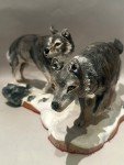 Hand-Carved Painted Wolf Sculpture - 16