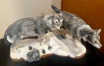 Hand-Carved Painted Wolf Sculpture - 16