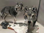 Hand-Carved Painted Wolf Sculpture - 16