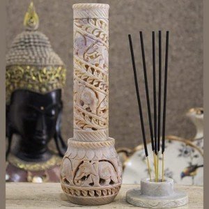 Hand-Carved Soapstone Incense Holder with Elephant Design