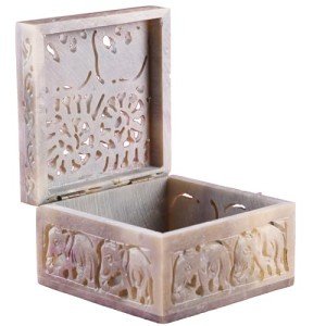 Soapstone Elephant Carving Decorative Storage Box