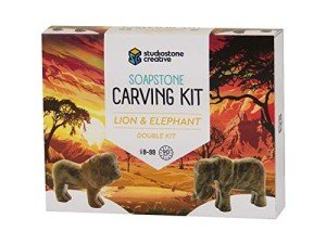 Lion and Elephant Soapstone Sculpture Carving Kit