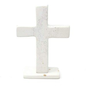 Standing Cross Soapstone Carving - Creamy Natural Stone