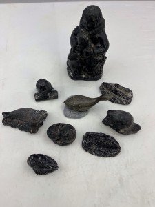 Hand Carved Soapstone Wolf Sculptures - Set of 9