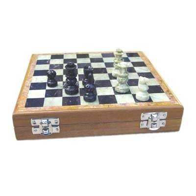 Handmade Soapstone Chess Set with Wooden Base