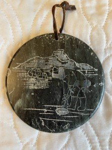 Inuit Soapstone Ice Fishing Disk Carving