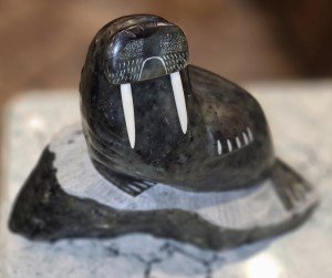 Large Vintage Soapstone Eskimo Carving on Base