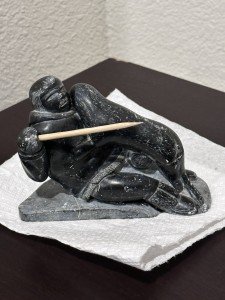 Hand-Carved Soapstone Inuit Eskimo and Seal Sculpture