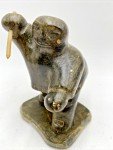 Inuit Soapstone Hunter Sculpture with Faceted Spear